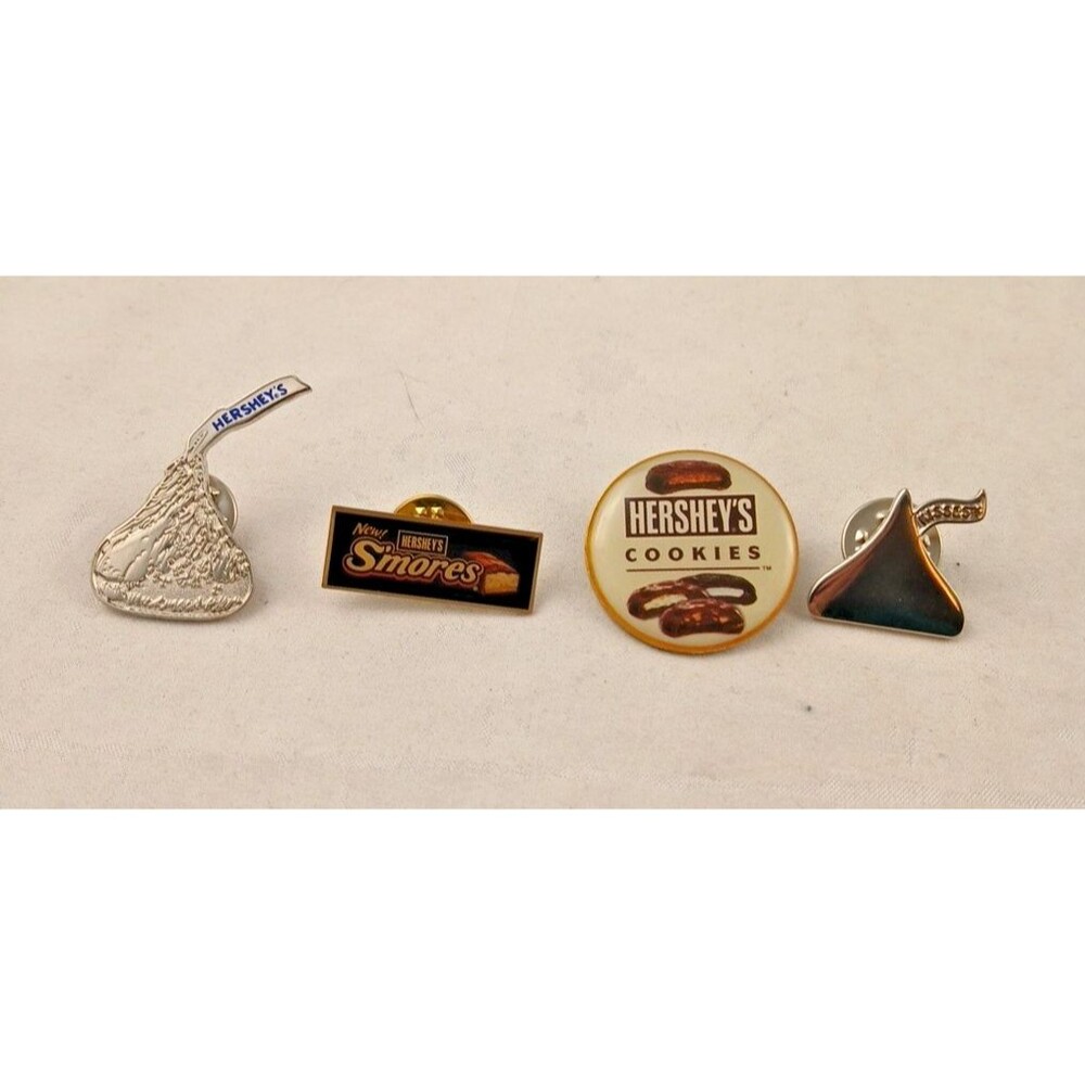 Lot of 4 Vintage Hershey's Chocolate Pins-Kisses/Smores/Cookies-EXCELLENT!